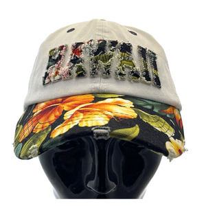Hawaii Aloha Headwear Floral Bling Distress Strapback Hat Adjustable